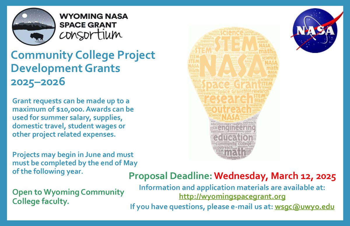 Please see these updated flyers. Note that Wyoming faculty members applying for these grants are NOT required to be U.S. citizens.