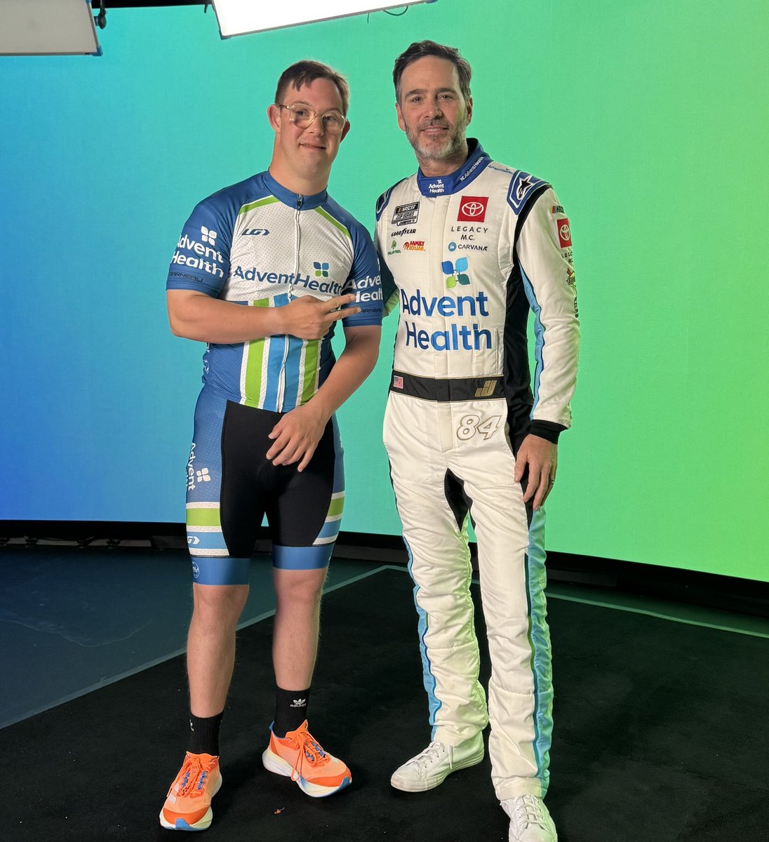 When speed meets endurance. Loved meeting <a href="/JimmieJohnson/">Jimmie Johnson</a> and honor to be an athlete for <a href="/AdventHealth/">AdventHealth</a>