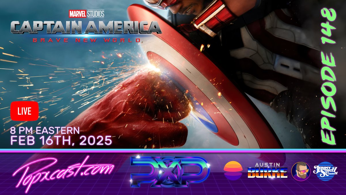 🔴LIVE Feb, 16th, 8pm Eastern - Episode 148: Captain America: Brave New World. How does this addition to Marvel's #Phase5 stack up? Spoiler Review &amp; Easter Eggs! #BraveNewWorld #CaptainAmerica #RedHulk  #JosephBurkeArts #Popxcast #SamWilson #AustinBurke youtube.com/watch?v=M9Eao8…