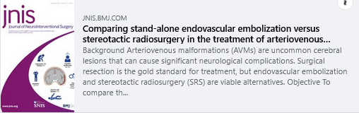 A  multicenter study from the MISTA group on intracranial AVM's.  My team  at UVA was delighted to be a part of this study in JNIS.