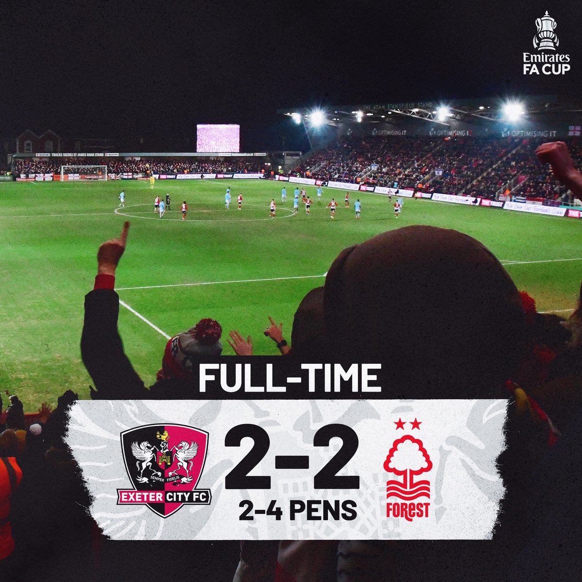 Exeter City FC (@officialecfc) on Twitter photo ā±ļø FULL-TIME: City 2ļøā£ <a href="/NFFC/">Nottingham Forest</a> 2ļøā£ (2-4 Pens)
Heartbreak for the Grecians on penalties. It was an incredible performance from City who played for 40+ minutes with ten men and pushed a team third in the Premier League to the limit!
A performance to be proud of š
#ECFC ā±ļø FULL-TIME: City 2ļøā£ <a href="/NFFC/">Nottingham Forest</a> 2ļøā£ (2-4 Pens)
Heartbreak for the Grecians on penalties. It was an incredible performance from City who played for 40+ minutes with ten men and pushed a team third in the Premier League to the limit!
A performance to be proud of š
#ECFC