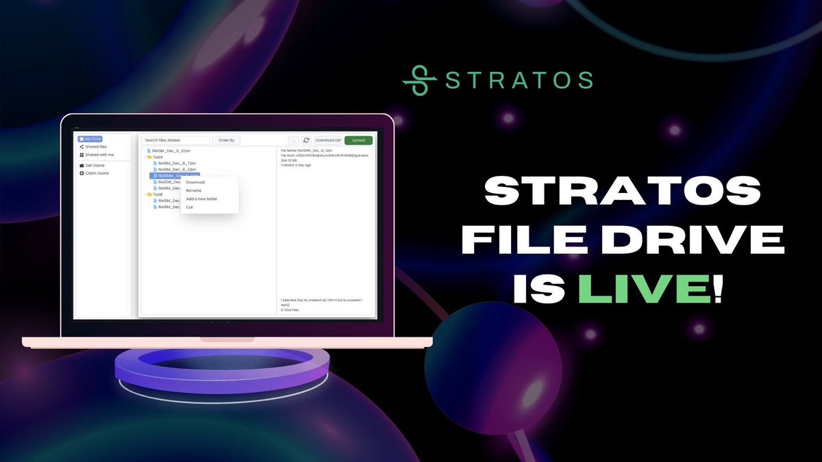 Stratos_Network's tweet image. 📢 Stratos File Drive is officially LIVE! 

🚀 Game Changer Alert! The Stratos revolution has begun! The days of centralized, restricted cloud storage are over! Take control of your data with:

🔹 True Decentralization
🔹 Lightning-Fast &amp;amp; Reliable Performance ⚡
🔹 24/7…
