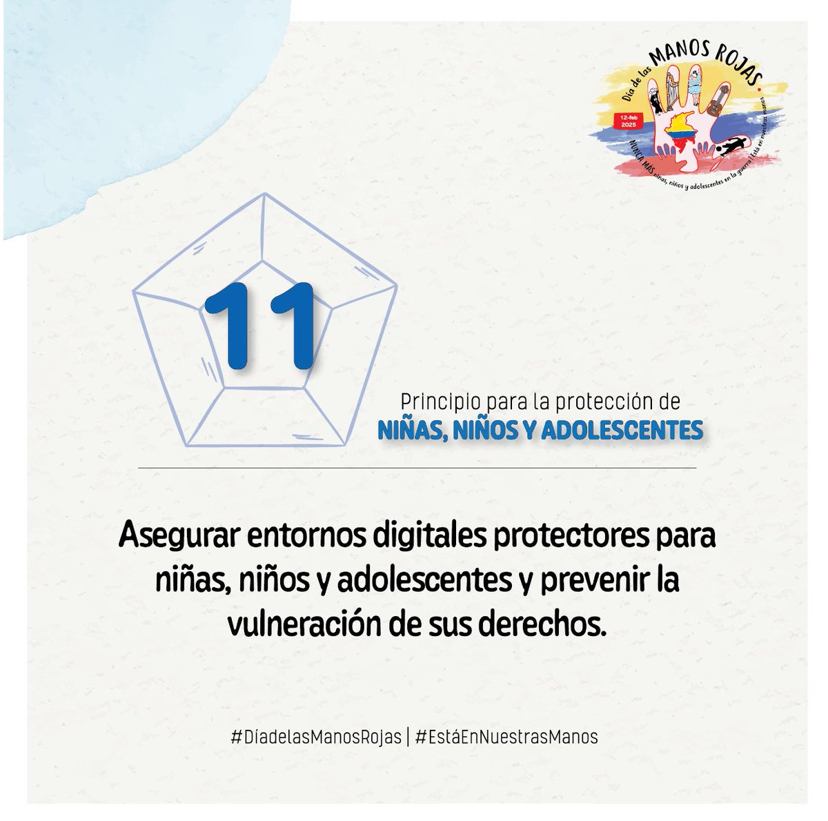 ICBFColombia's tweet photo. Resaltamos el principio #11 en donde hay que proteger a los niños, niñas y adolescentes en sus entornos digitales.

También es un espacio donde se pueden vulnerar sus derechos.

#DiaDeLaManosRojas https://t.co/4BcAp1Adld