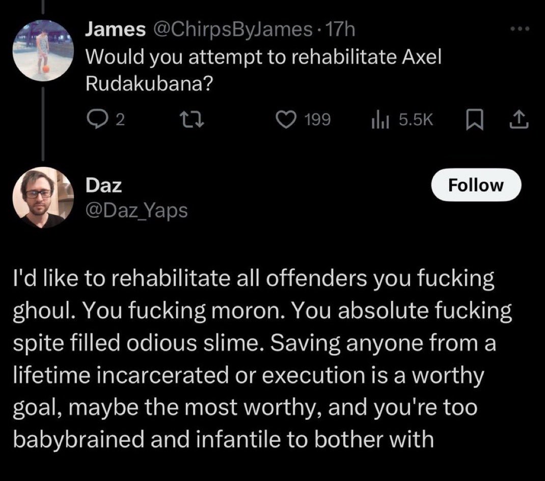 Slatzism's tweet image. this retard seems to have already deleted his account but it’ll never stop being funny to me how these people will demand “rehabilitation” for rapists and murderers but want your whole life reduced to ash bc you liked a mildly racist tweet 10 years ago