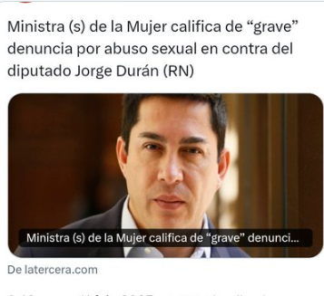 Iherreraa's tweet photo. La Ministra Orellana califica de grave la acusación de abuso sexual con el diputado Durán de RN. Que raro.  Nunca escuché a la Ministra Orellana referirse a la denuncia de abuso sexual contra la diputada Riquelme del FA. Debe ser porque Durán es de derecha y Riquelme de izquierda https://t.co/deRMud6z8b