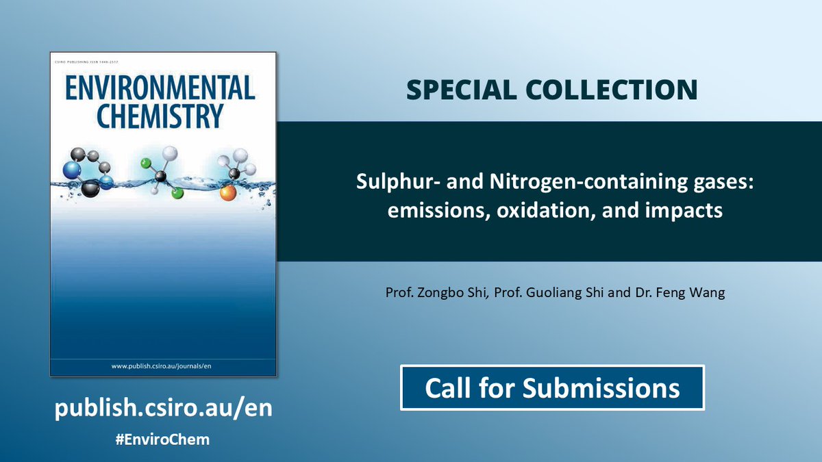 envirochemistry's tweet image. 🧪We're happy to announce a new Special Collection is Open for Submissions.
"Sulphur- and Nitrogen-containing gases: emissions, oxidation, and impacts"
See the link below for the full Call for Papers!
publish.csiro.au/en/content/Cal…