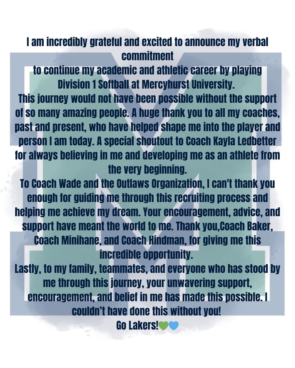 GO LAKERS💙💚! #committed <a href="/HurstSoftball/">Mercyhurst Softball</a>
