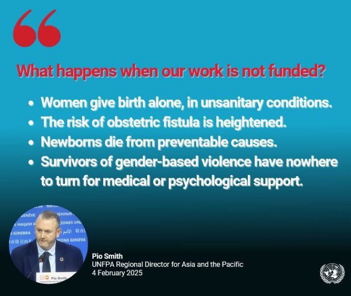 国連の人道支援機関、米国の資金援助の停止の影響について声をあげ始めています

<a href="/UNFPA/">UNFPA</a> の報道官は、アフガニスタン、バングラデシュ、パキスタンでは同機関の重要なサービスを受けられなくなり、何百万人もの女性と女児が生命を脅かす危険に直面する、と会見で強調

詳細👉buff.ly/4jKi3Hw