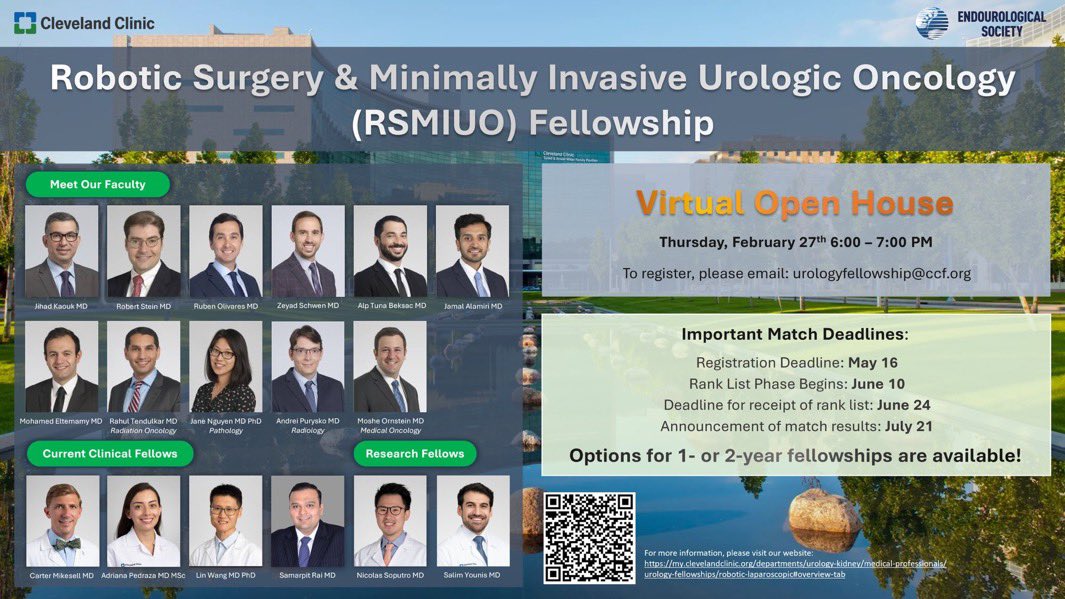Ruben Olivares MD (@rubenolivaresg) on Twitter photo Accepting applications for the <a href="/CleClinicUro/">Cleveland Clinic Urology</a> Robotic Surgery and Minimally Invasive Urologic Oncology Fellowship Program. Email: urologyfellowship@ccf.org . Registration deadline : May 16. Virtual open house Feb 27th, 06:00 - 07:00 pm EST! Accepting applications for the <a href="/CleClinicUro/">Cleveland Clinic Urology</a> Robotic Surgery and Minimally Invasive Urologic Oncology Fellowship Program. Email: urologyfellowship@ccf.org . Registration deadline : May 16. Virtual open house Feb 27th, 06:00 - 07:00 pm EST!