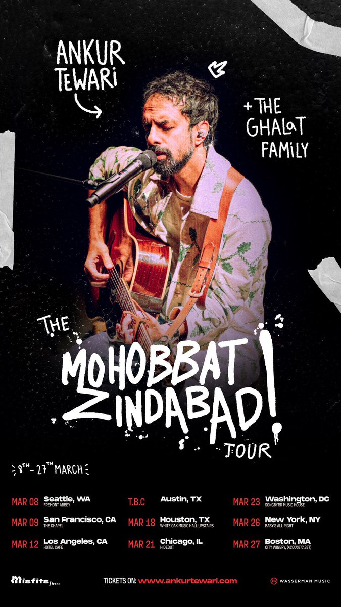 US Tour ‘25. Seattle/ SF/ LA/ Houston/ Chicago/ DC/ NYC/ Boston. Aa Jaao. See you around. ankurtewari.com/tours #MohobbatZindabad <a href="/GhalatFamily/">Ghalat Family</a>