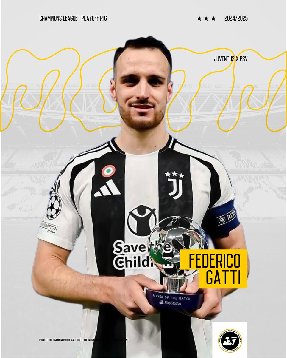 Player Of The Match #JuvePSV: Federico Gatti 

Kontribusinya dalam gol pertama Juventus patut diapresiasi. Tampil spartan dan solid dalam fase bertahan. 

Forza, Gattone!