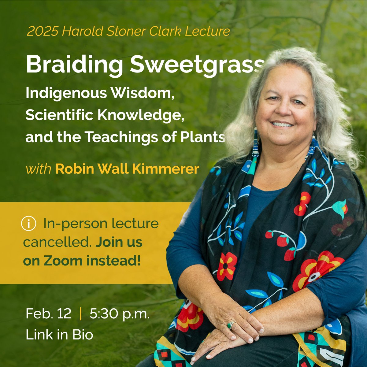 Unfortunately, due to weather, Robin’s flights have been cancelled. She *will* still give a lecture, but it will be a Zoom Webinar instead of an in-person talk. Virtually join us at: clu.zoom.us/j/96019842869

#publicphilosophy
#braidingsweetgrass
#robinwallkimmerer
#callutheran