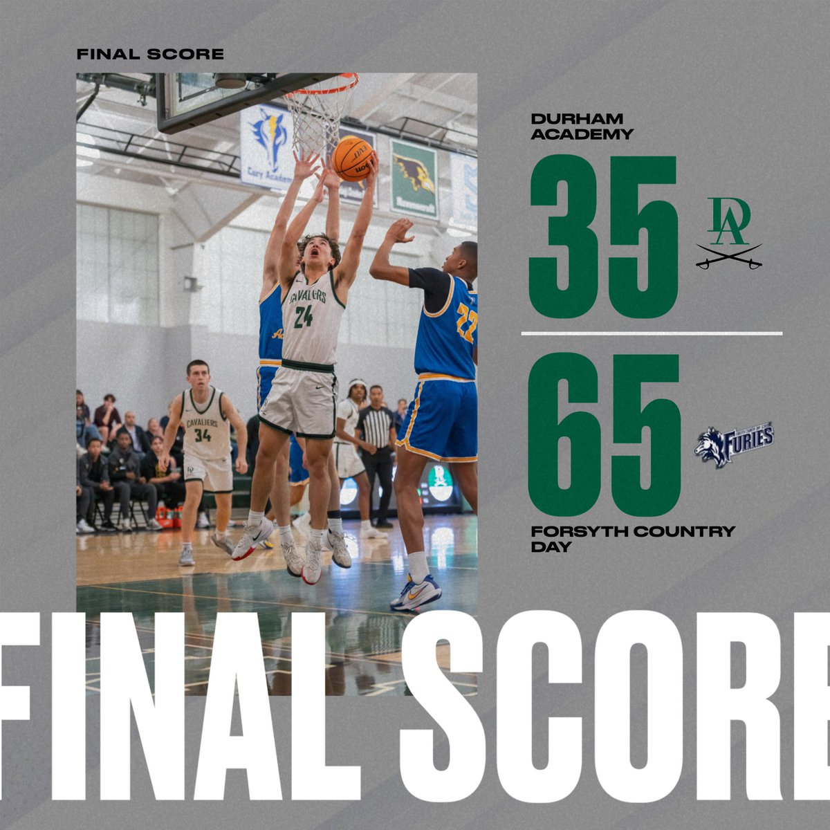 Durham Academy Boys Basketball (@daboysbball) on Twitter photo Tough ending to the Cavs season with a 65-35 loss to Forsyth Country Day School.
3 Quin Frasher 9 points
4 PJ Jeffries 12 points, 6 rebounds
12 Joe Ruth 8 points, 4 assists
#GoCavs
<a href="/HighSchoolOT/">HighSchoolOT</a> Tough ending to the Cavs season with a 65-35 loss to Forsyth Country Day School.
3 Quin Frasher 9 points
4 PJ Jeffries 12 points, 6 rebounds
12 Joe Ruth 8 points, 4 assists
#GoCavs
<a href="/HighSchoolOT/">HighSchoolOT</a>