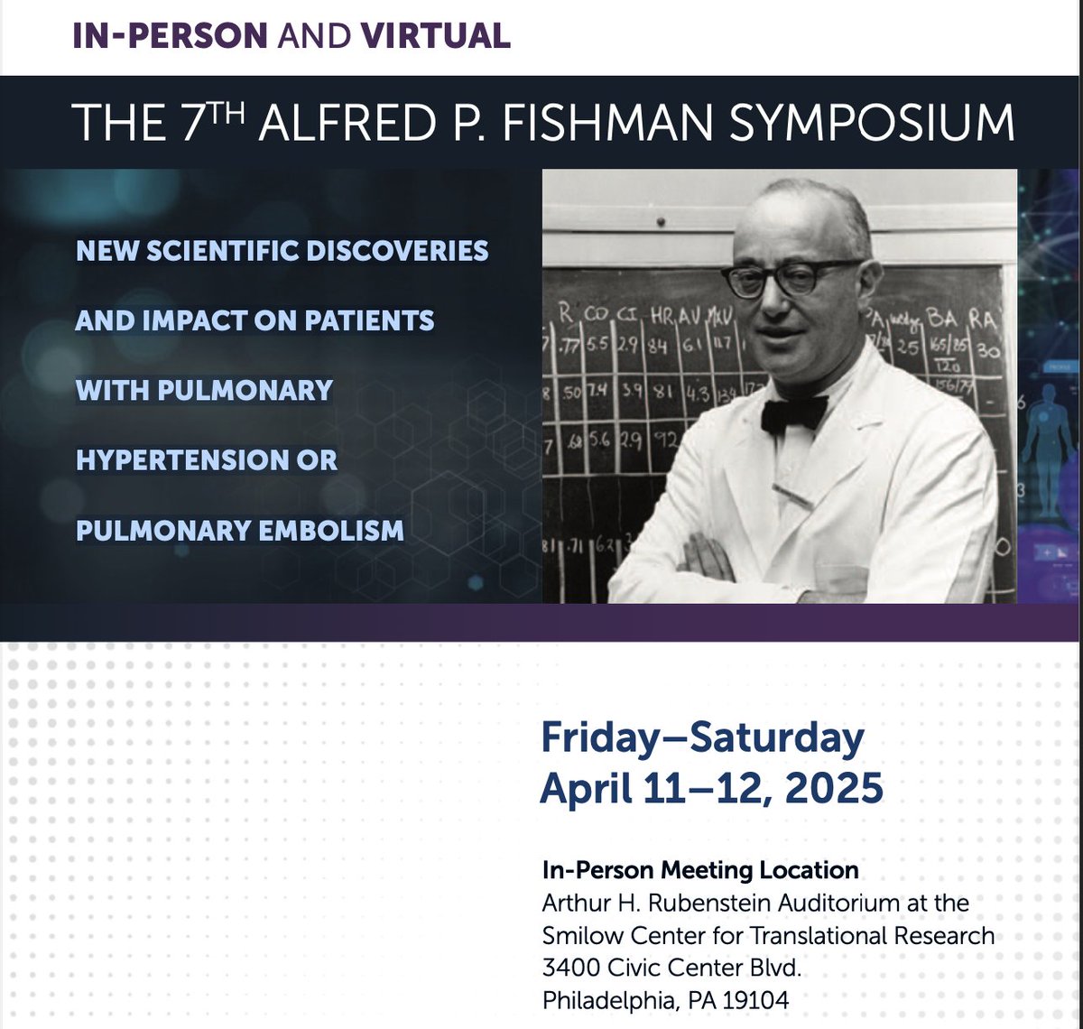 Pulmonary Hypertension at Penn (@pennmedph) on Twitter photo 🚨 Exciting Announcement
Join us for the 7th Alfred P. Fishman Symposium as we dive into new scientific discoveries and their impact on patients with PVD
📅 April 11-12 (Fri-Sat)
📍 Where: in person or virtual
🔗 Sign up now: upenn.cloud-cme.com/Fishman2025
<a href="/PennMedicine/">Penn Medicine</a> <a href="/ATS_PC/">ATS PC Assembly</a> <a href="/PVRI/">The Pulmonary Vascular Research Institute</a> 🚨 Exciting Announcement
Join us for the 7th Alfred P. Fishman Symposium as we dive into new scientific discoveries and their impact on patients with PVD
📅 April 11-12 (Fri-Sat)
📍 Where: in person or virtual
🔗 Sign up now: upenn.cloud-cme.com/Fishman2025
<a href="/PennMedicine/">Penn Medicine</a> <a href="/ATS_PC/">ATS PC Assembly</a> <a href="/PVRI/">The Pulmonary Vascular Research Institute</a>