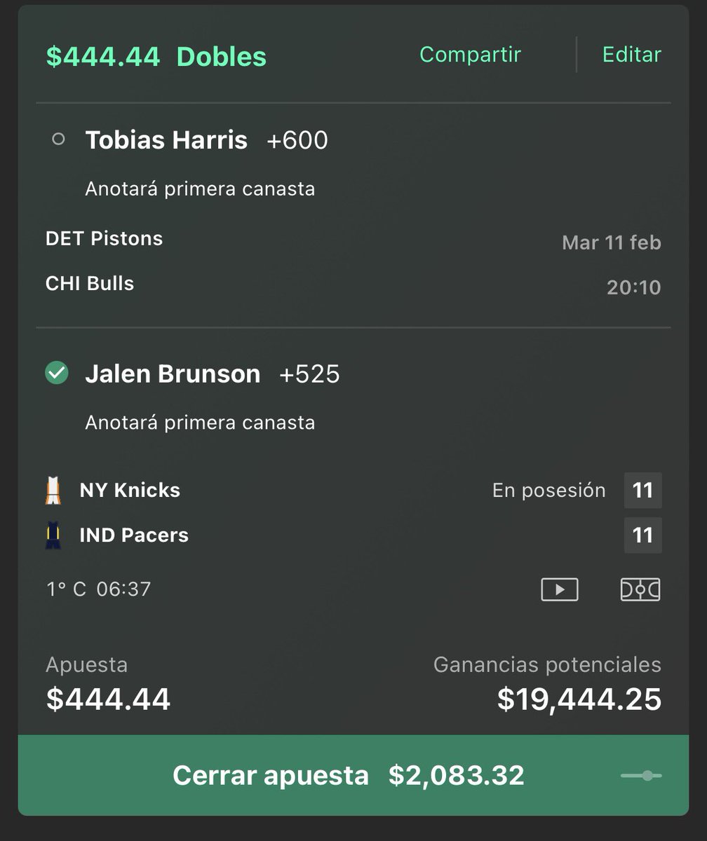 RevolverBets's tweet image. El Parlay doble +4275

Jalen Brunson primera canasta +525 ✅💰

Tobías Harris solamente te pido 1 cabron.
1 weyyyyy.

¿Que pueden hacer? Si necesitas dinero ya tómalo , o bien mete otro porcentaje a otro jugador de este juego y trata de sacar ganancia 😂 vamos por todo