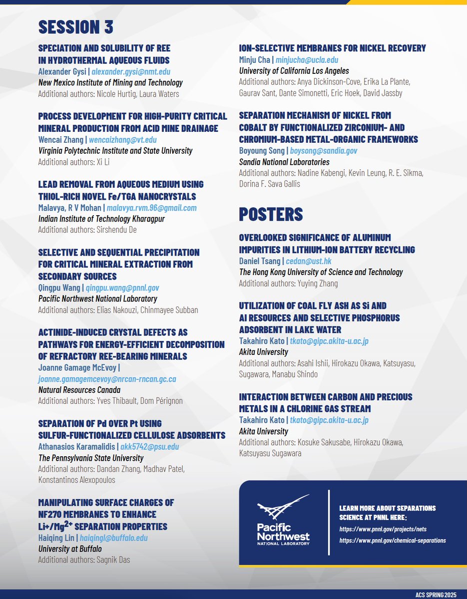 Pleased to share the agenda for our upcoming symposium on critical material separations at the ACS Spring Meeting in San Diego.