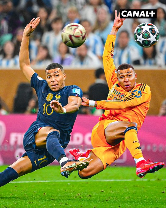 KatrinPaulsson's tweet photo. 😳 Le geste de Kylian Mbappé sur son but face à Manchester City est EXACTEMENT le même que celui réalisé face à l'Argentine en finale de Coupe du Monde 📷 #MCIRMA | #UCL https://t.co/iCerbDvEoJ