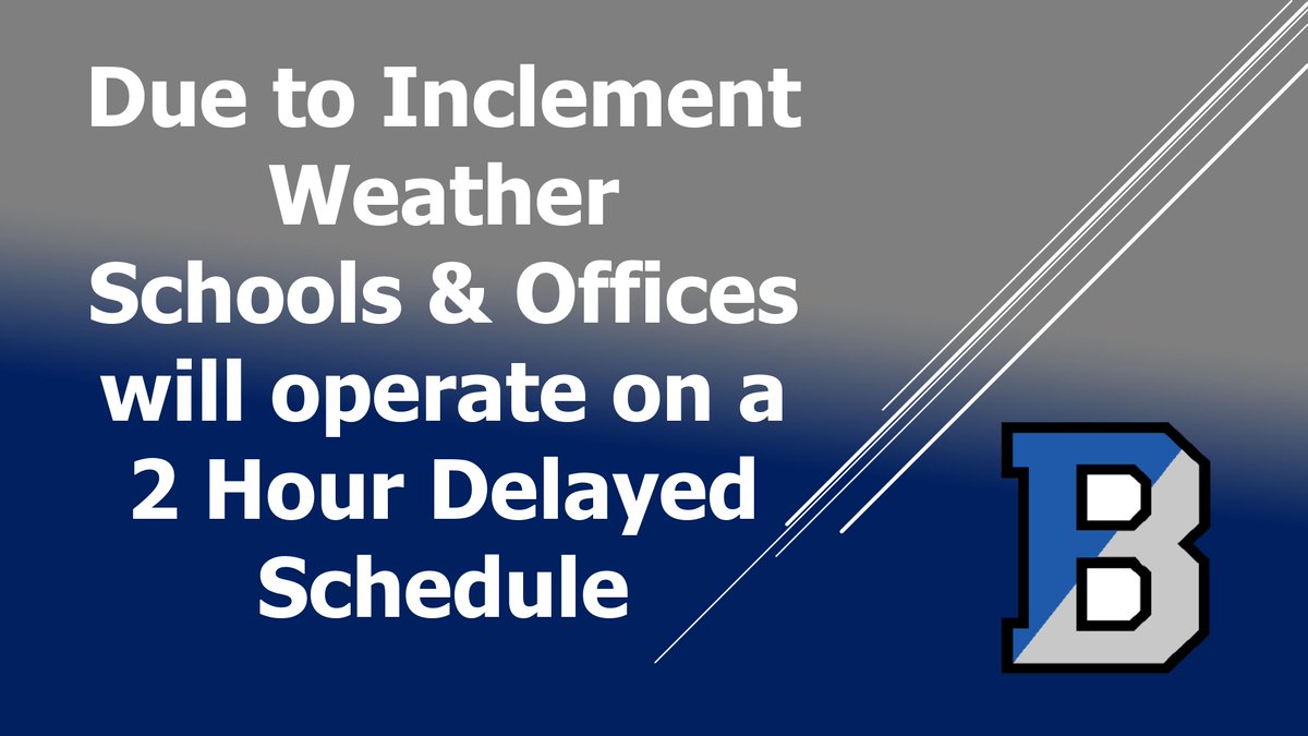 BensalemSchools's tweet image. Wednesday, February 12, 2025:
Bensalem schools and offices will operate on a 2 hour delayed schedule. Watch for updates in the morning.