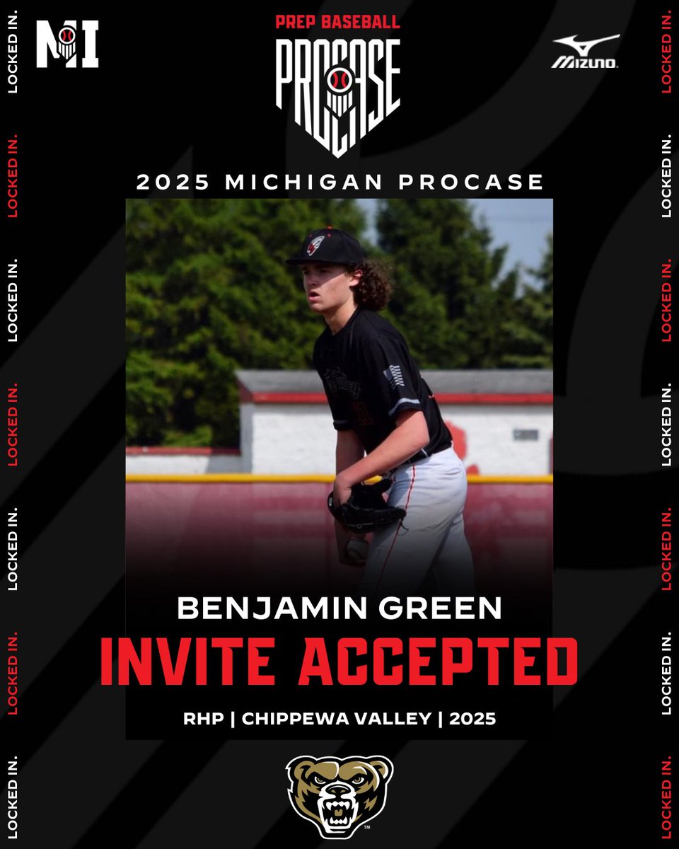 𝗜𝗻𝘃𝗶𝘁𝗲 𝗔𝗰𝗰𝗲𝗽𝘁𝗲𝗱 ✅

2025 RHP Benjamin Green is locked in for the 2025 Michigan ProCase

<a href="/OaklandBSB/">Oakland Golden Grizzlies Baseball</a> recruit

Winter Schedule 👉 loom.ly/n2-DcU0