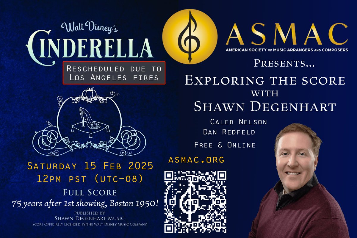 ASMAC presents Exploring the Score of Walt Disney's 1950 #Cinderella
w/Shawn Degenhart, Caleb Nelson, &amp; Dan Redfeld

This Saturday, 15 Feb 2025, 12pm PST (UTC-08)
Free &amp; online.

Register:
buff.ly/42R1vrx

#Disney #OliverWallace #PaulJSmith #filmscore #disneymusic #ASMAC