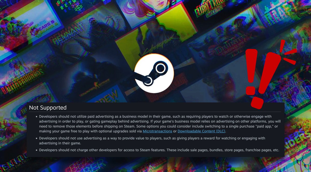 Steam has implemented new rules that ban all games that force you to watch or engage with advertising.