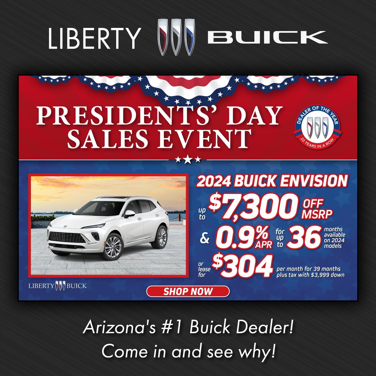 🔥 Huge Savings on the 2024 Buick Envision! 🔥 Lease for $304/mo, finance at 0.9% APR for 36 mos, or save up to $4,300 off MSRP! Elevate every drive with premium style! 🚗💰 

Shop For Yours at 👉 p1.tt/40nGsLo

#BuickEnvision #LuxuryForLess #PresidentsDay