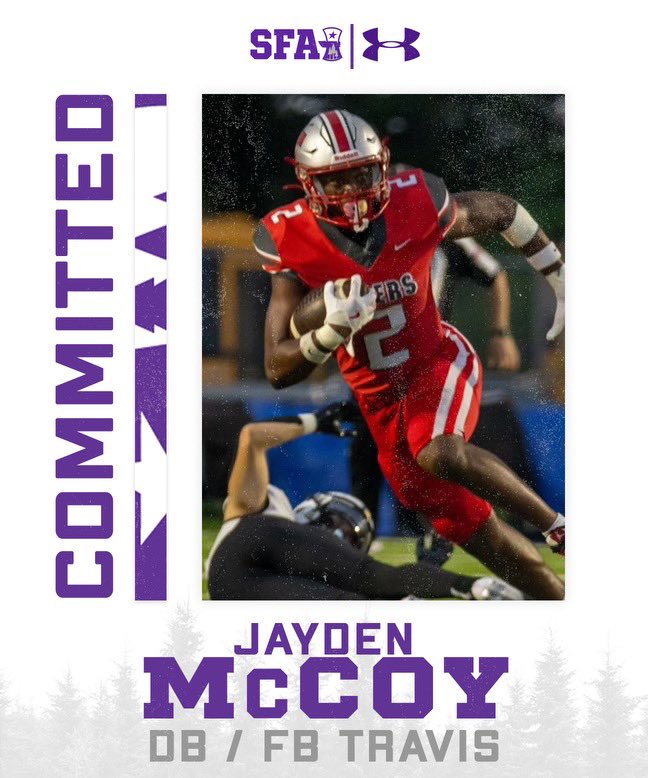 Jayden McCoy (@jaydenmccoy02) on Twitter photo I’m excited to announce my commitment to <a href="/SFA_Football/">Lumberjack Football</a>. Thanks <a href="/CoachNikNelson/">Nik Nelson</a> & <a href="/CoachCarthel/">Colby Carthel</a> for believing in me & for the opportunity to play the game I love while pursuing my higher education. To God be the glory.
<a href="/coachsis/">Trey Sissom</a> <a href="/_CoachSkipper_/">Johnkil Skipper M.S.</a> <a href="/Ace03MikeG/">MikeGreenAce03</a> <a href="/CoachTrice8/">Marcus Trice</a> I’m excited to announce my commitment to <a href="/SFA_Football/">Lumberjack Football</a>. Thanks <a href="/CoachNikNelson/">Nik Nelson</a> & <a href="/CoachCarthel/">Colby Carthel</a> for believing in me & for the opportunity to play the game I love while pursuing my higher education. To God be the glory.
<a href="/coachsis/">Trey Sissom</a> <a href="/_CoachSkipper_/">Johnkil Skipper M.S.</a> <a href="/Ace03MikeG/">MikeGreenAce03</a> <a href="/CoachTrice8/">Marcus Trice</a>