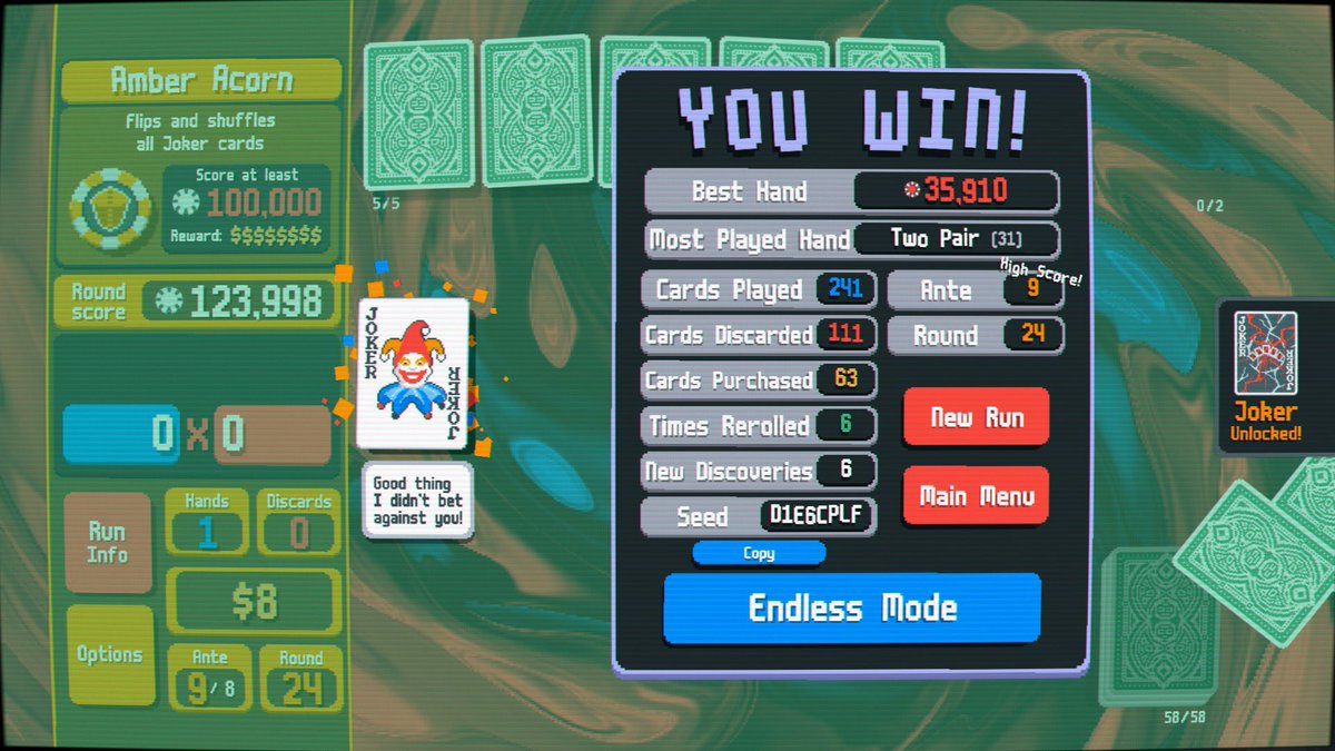 stackboyroyale's tweet image. First win in @BalatroGame. Are you proud of me now, dad?