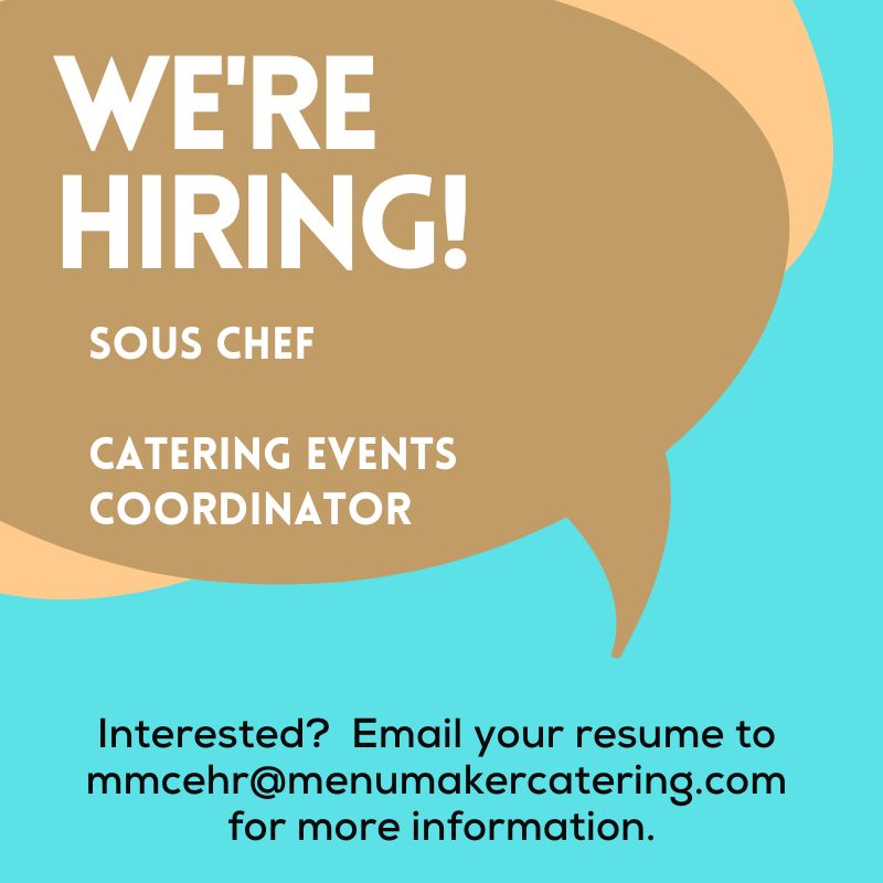 MenuMakerCaters's tweet image. We're hiring! We're looking for a sous chef and a catering events coordinator to join our team.
ow.ly/rIin50UYclI