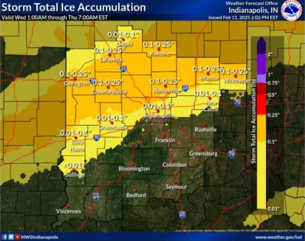 PaulPoteetIndy's tweet image. Tuesday Night Weather Update: 
Ice is the biggest threat north of I-70 Wednesday afternoon and evening for most of Central Indiana. Snow will be the bigger thing up around...(More:) buff.ly/3Qft3zd