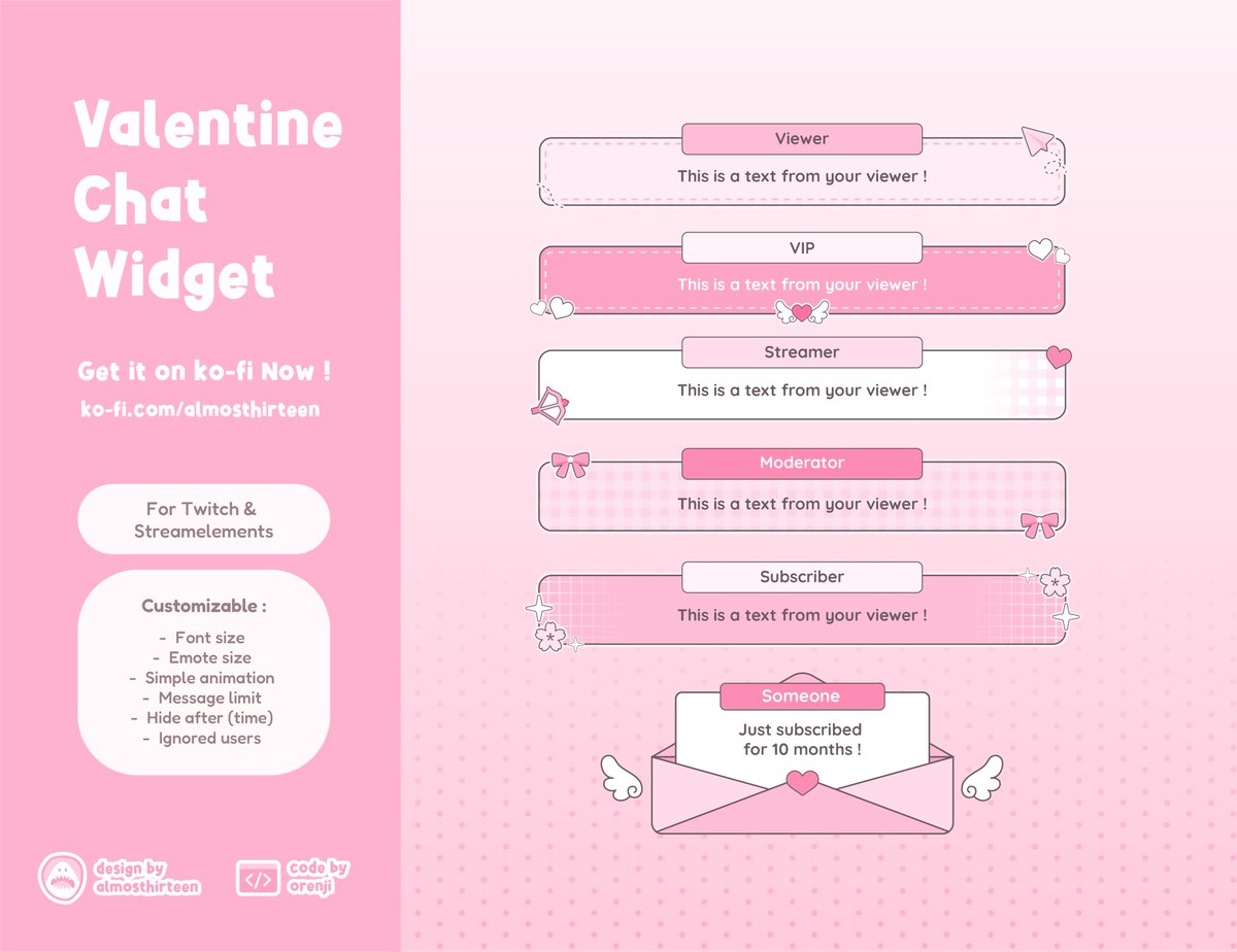 almosthirteen's tweet image. 🚨Giveaway Alerts🚨

Free Valentine Chat Widget for 1 winner,
♥️ and 🔁 to join !
Winner will be announce at 14 Feb✨

#chatwidget