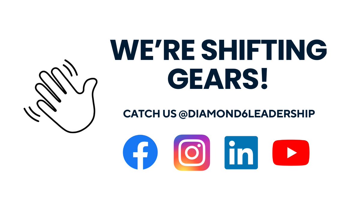 Time for us to shake things up! We are leaving this account, but come follow #Diamond6 across these platforms and stay up to date with all things #leadershipdevelopment.