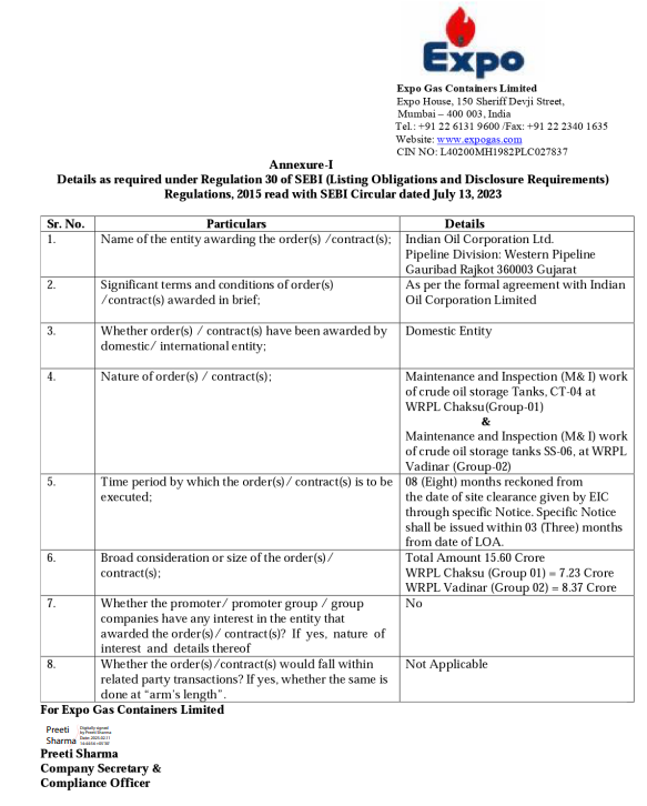 vluxeinvests's tweet photo. 🛢️ Expo Gas Containers Wins ₹15.6 Cr Order from IOCL
#EXPOGAS secures a ₹15.6 crore contract from Indian Oil Corporation Ltd. (IOCL) - Pipeline Division.
🔹Scope: Maintenance & Inspection (M&I) of crude oil storage tanks at WRPL Chaksu & WRPL Vadinar.
🔹Execution Timeline: 8 months from site clearance.
#ExpoGas #IOCL #OilStorage #EnergySector
