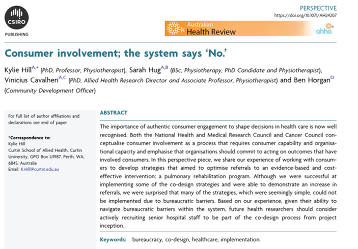 Vinicius Cavalheri (@vincavalheri) on Twitter photo Just published:
Perspective piece of our experience of working with #consumers to develop strategies aimed to optimise referrals to #pulmonaryrehab.
"many strategies couldn't be implemented due to bureaucratic barriers"
pubmed.ncbi.nlm.nih.gov/39899984/ <a href="/warrp2/">WARRP</a> <a href="/CurtinAlliedHth/">Curtin School of Allied Health</a> Just published:
Perspective piece of our experience of working with #consumers to develop strategies aimed to optimise referrals to #pulmonaryrehab.
"many strategies couldn't be implemented due to bureaucratic barriers"
pubmed.ncbi.nlm.nih.gov/39899984/ <a href="/warrp2/">WARRP</a> <a href="/CurtinAlliedHth/">Curtin School of Allied Health</a>
