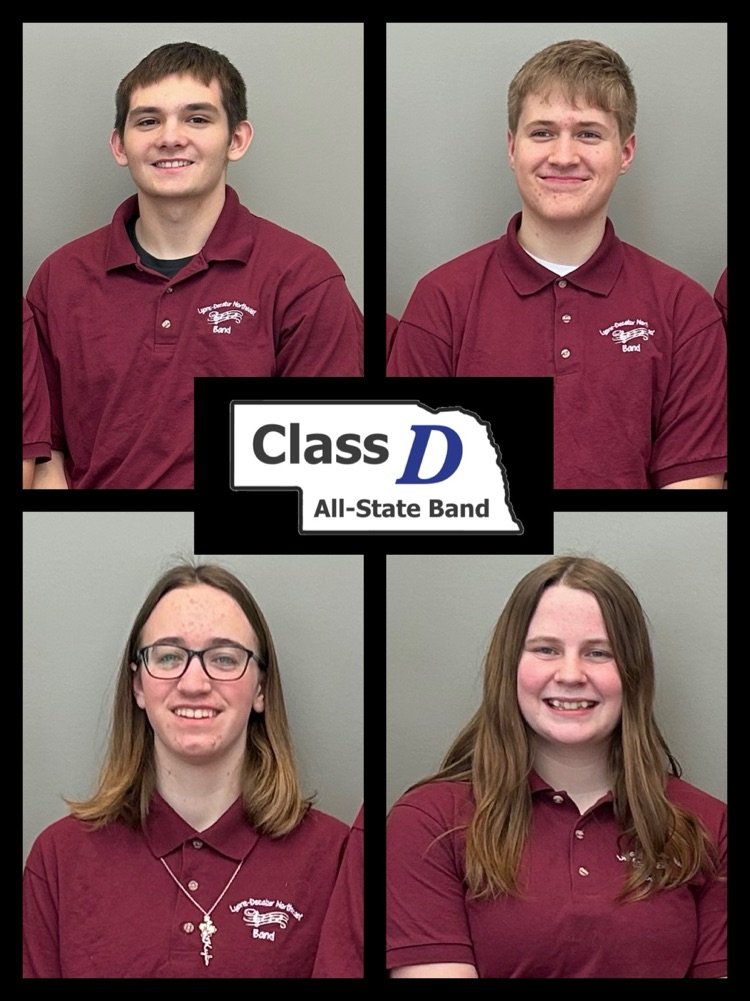 Congratulations to our Class-D All-State students! 
Jackson Jensen- Wind Ensemble (5th Chair Trumpet)
Alexander Timm- Wind Ensemble (5th Chair Trombone)
Kaylin Miller- Symphonic Band (3rd Chair Tuba)
Katharine Tolle- Symphonic Band (Second Chair Clarinet)