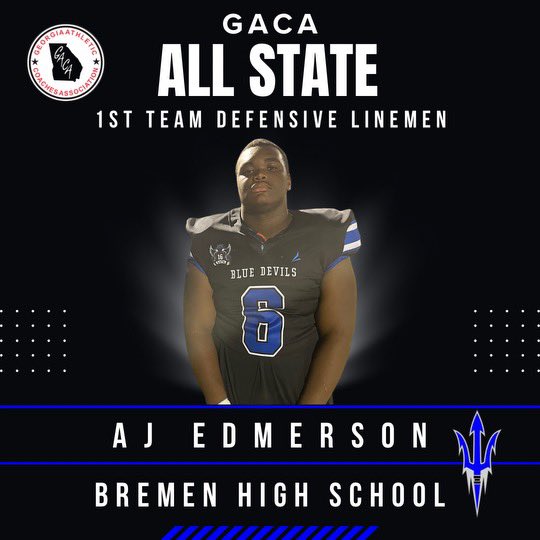 AJ Edmerson (@ajedmerson_1) on Twitter photo Very blessed to be honored with first team all state !!!
<a href="/RecruitGeorgia/">Recruit Georgia</a> <a href="/NwGaFootball/">NwGa Football</a> <a href="/NEGARecruits/">Northeast Georgia Recruits</a> <a href="/GATABHSdevils/">Bremen Football</a>
<a href="/Coach_D_Cole/">Coach Cole</a> Very blessed to be honored with first team all state !!!
<a href="/RecruitGeorgia/">Recruit Georgia</a> <a href="/NwGaFootball/">NwGa Football</a> <a href="/NEGARecruits/">Northeast Georgia Recruits</a> <a href="/GATABHSdevils/">Bremen Football</a>
<a href="/Coach_D_Cole/">Coach Cole</a>