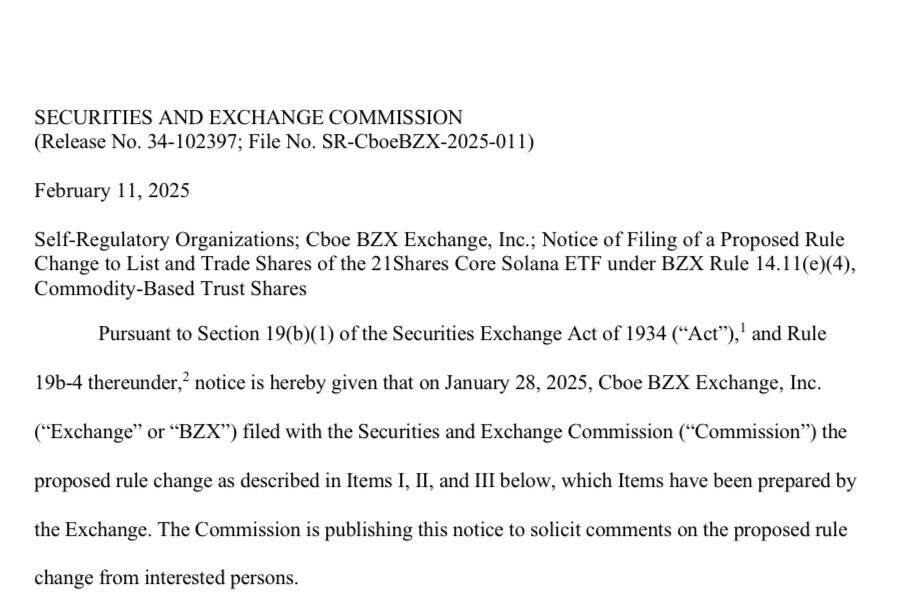 🚨 BREAKING: The SEC has formally acknowledged the application from 21Shares for a spot Solana ETF, marking a significant step in the review process for cryptocurrency-backed exchange-traded funds.