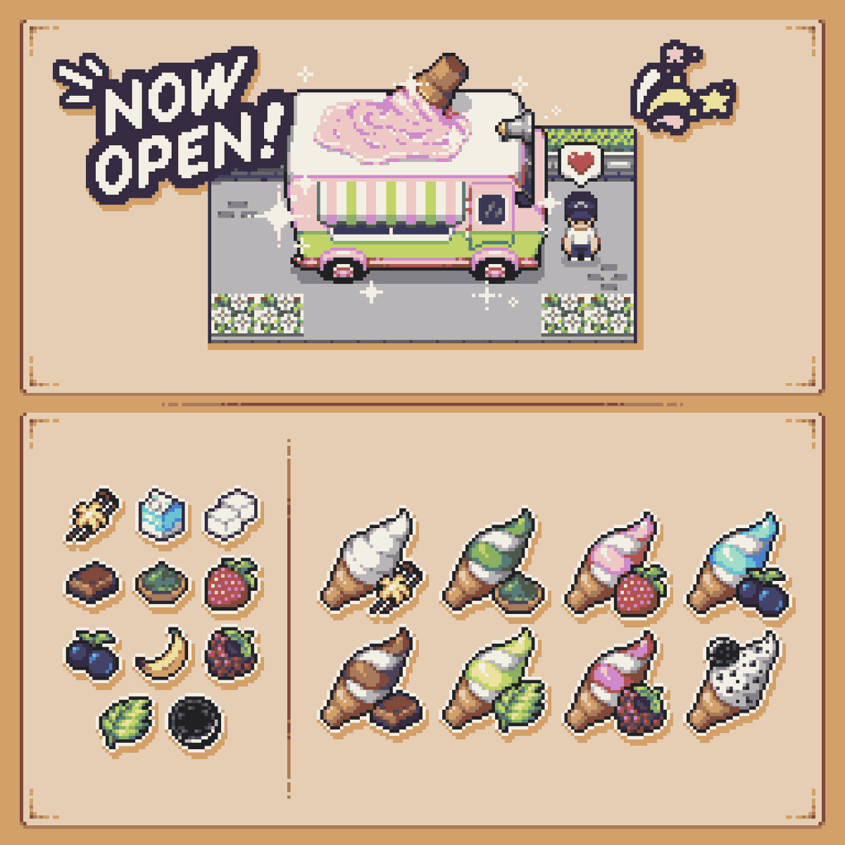 EkaSetyaNugraha's tweet photo. Get ready to treat your taste buds because a brand-new ice cream truck is rolling into town! 🚚✨#pixelart #indiegame https://t.co/VncIcwI3Xh