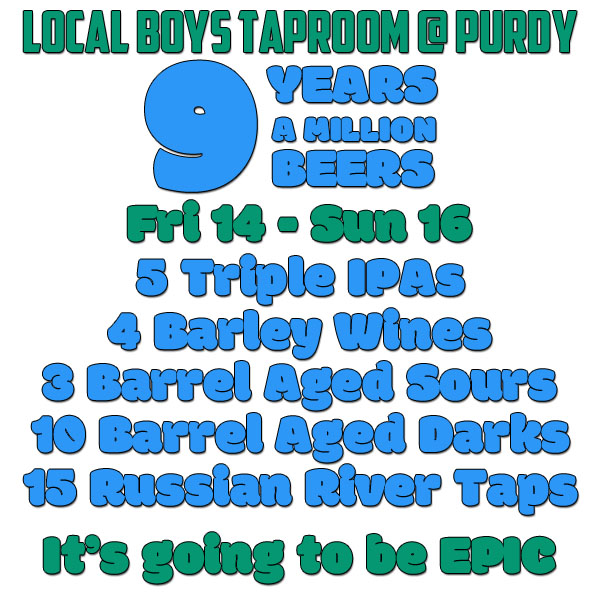 9 years.  A million beers.  Join us in Purdy this Friday.