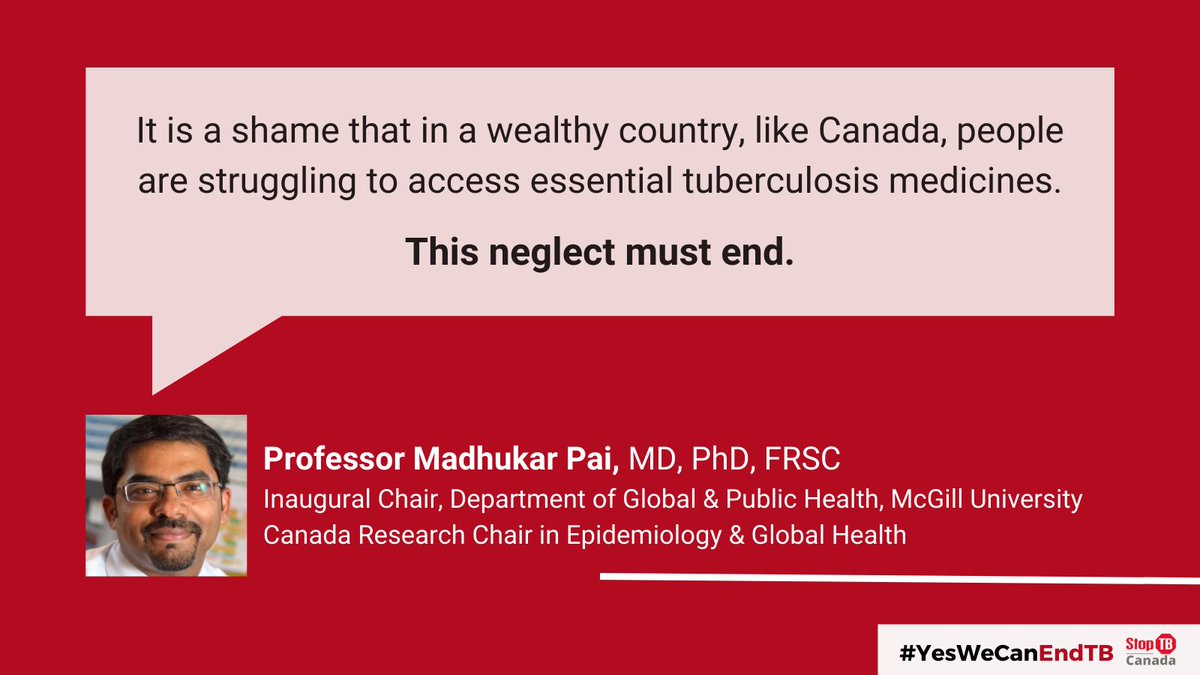 It is unacceptable that in a wealthy country like Canada, people still struggle to access essential TB medicines. 💊🚨 This neglect must end. - @paimadhu 

🔗 Read the full report: bit.ly/accesstoTBmeds

#YesWeCanEndTB