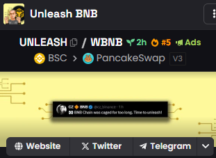 UnleashBNB's tweet photo. Not bad for our first 2 hours on $BNB 🔥5⃣

#5 trending on the whole chain. And much more to come in the next few hours. Stay tuned...

This was a fair launch, meaning anyone was given the chance to #unleash with us. 100% fair. 100% safe. 100% @four_meme_. 100% @BNBCHAIN 💯 https://t.co/wTfGRnExZp