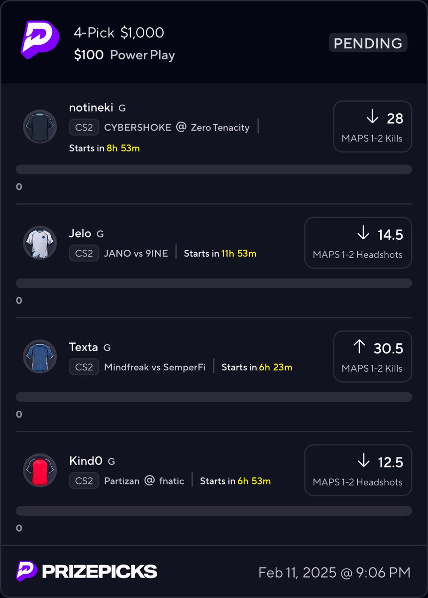 ☢️ Prizepicks CS2 Wake and Cash ☢️

❤️ if tailing ❤️

$40 to somebody who likes when this hits.

CS2 4 mans just feel so right, let’s not get hooked this time 🤧

99 Likes if y’all want another cs2 10x 😈