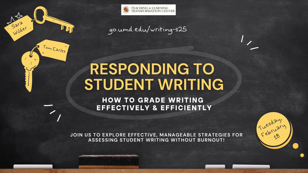 📝 Join us in ESJ 0201 at 2pm on 2/18 to learn practical strategies for assessing student writing efficiently while enhancing learning.

🔗 go.umd.edu/writing-s25

——

#tltc #umd #teachingandlearning #grading