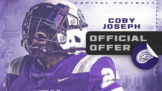 CobyJoseph08's tweet photo. Blessed to announce I have received my 3rd offer from @CapitalU_FB! Thank you @Coachcalexander! https://t.co/PIVtj9ee8n