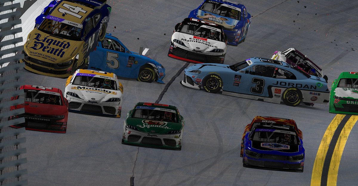 Rough ending for our #14 Liquid Death Ford Mustang and PapaBear Racing in general. Won the stage, and led the most laps, only for Daytona to rear its ugly head.

On to Atlanta next week!

Griff -- P12
<a href="/BBear1490/">BigPapaBear1490</a> -- P17 (DNF)