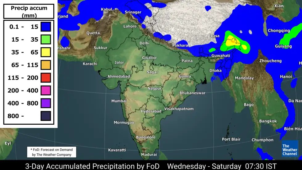 #WeatherUpdate | Today, isolated snowfall may pelt Western Himalayas.

Heavy rains may soak Arunachal Pradesh.

Full forecast: weather.com/en-IN/india/ne…