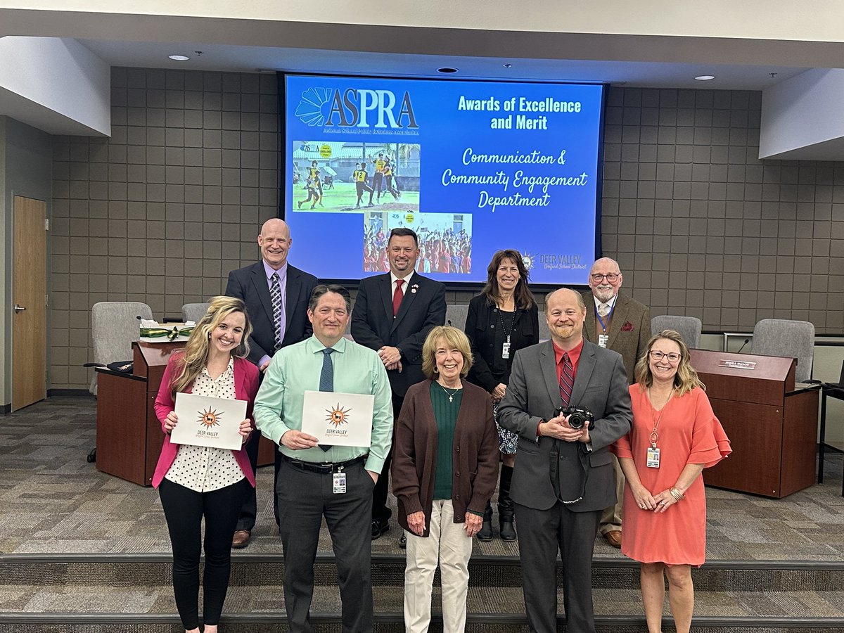 Thanks to <a href="/DrFinchDVUSD/">Curt Finch, PhD</a> and the DVUSD Governing Board for recognizing our Communications &amp; Community Engagement Department tonight for our awards from <a href="/AZSchoolPR/">ASPRA</a>. Appreciate my CCE team and district.