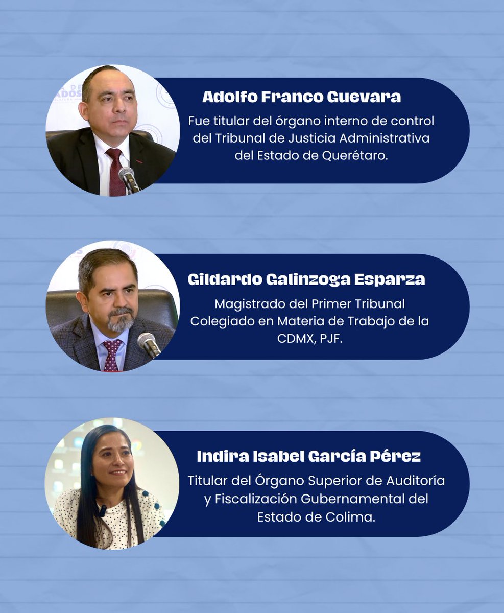 ¡Estas personas participaran en las #EleccionesDelPoderJudicial por una de las cinco magistraturas del Tribunal de Disciplina Judicial! (4/10)
👇🏽👇🏽👇🏽👇🏽