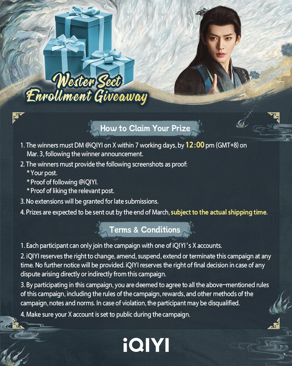 🌲 Wester Sect Enrollment Giveaway
🤩 Come join Wester Sect course with Su Yishui and win an exclusive Love of the Divine Tree merchandise!

✨ Don't forget to use the hashtag #WesterSectEnrollment, follow <a href="/iQIYI/">iQIYI</a>, mention <a href="/iQIYI/">iQIYI</a> in your post!
💫 Make sure your X account is set