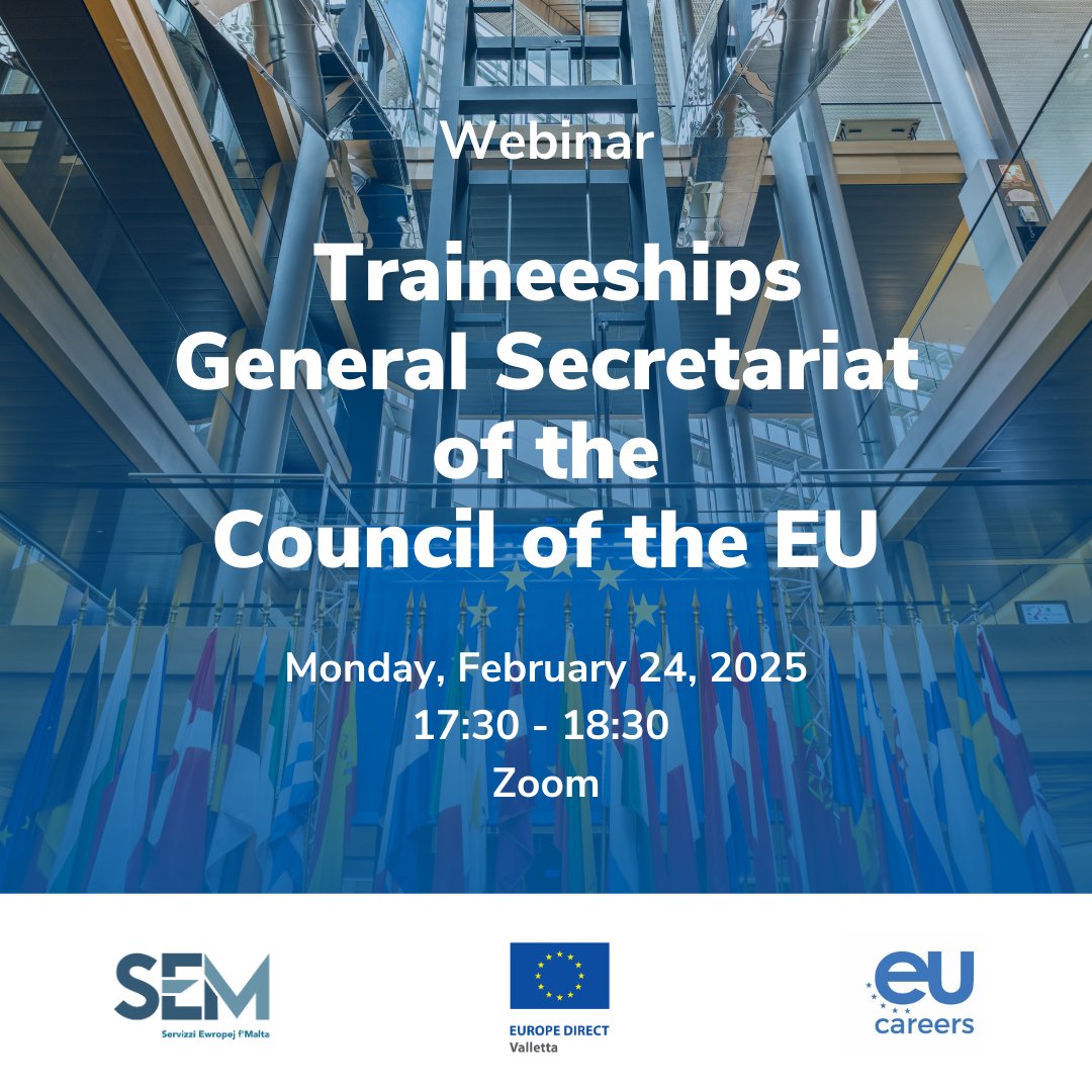 📷Applications for traineeships at the Council of the EU are now open! 📷
Are you a graduate and interested in working in this EU institution? 📷
Attend our webinar to find out more about this opportunity!
✍️Register here 📷 shorturl.at/GPo4l